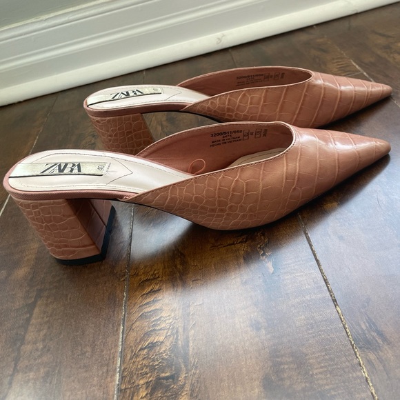 Zara Croc Pink Pointed Toe Mules - Size 40 (9.5) - Picture 4 of 8